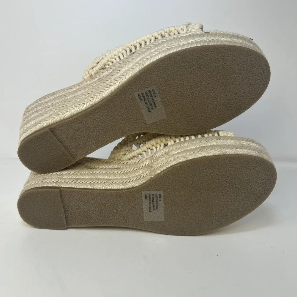 Sbicca Eureka‎ Macrame Wedge Sandals Beige Natural Boho Espadrille Slide Size 9